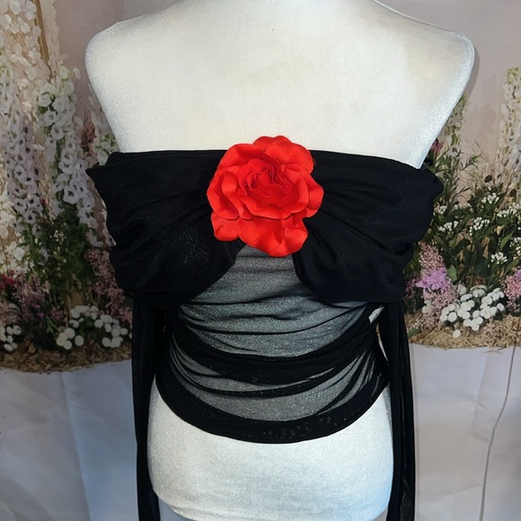 Amanda Uprichard X Revolve Nellia Blouse in Black With Red Rose - Picture 6 of 7